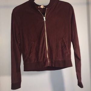 Burgundy Velvet Bomber Jacket
